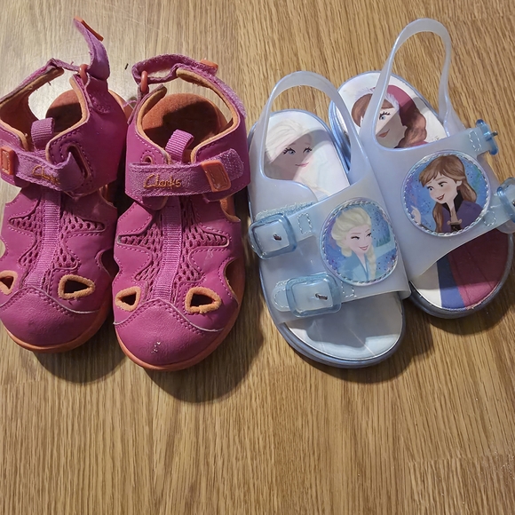Clarks Other - Clarks Pink and Frozen Kids Sandals Set Size 7 Toddler